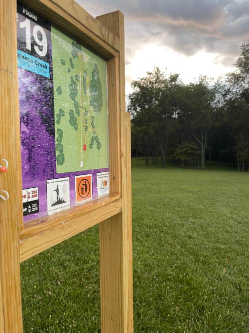 Seneca Creek Hole 19 Sign and tee pad