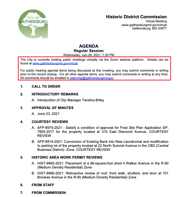 Historic Commission Agenda