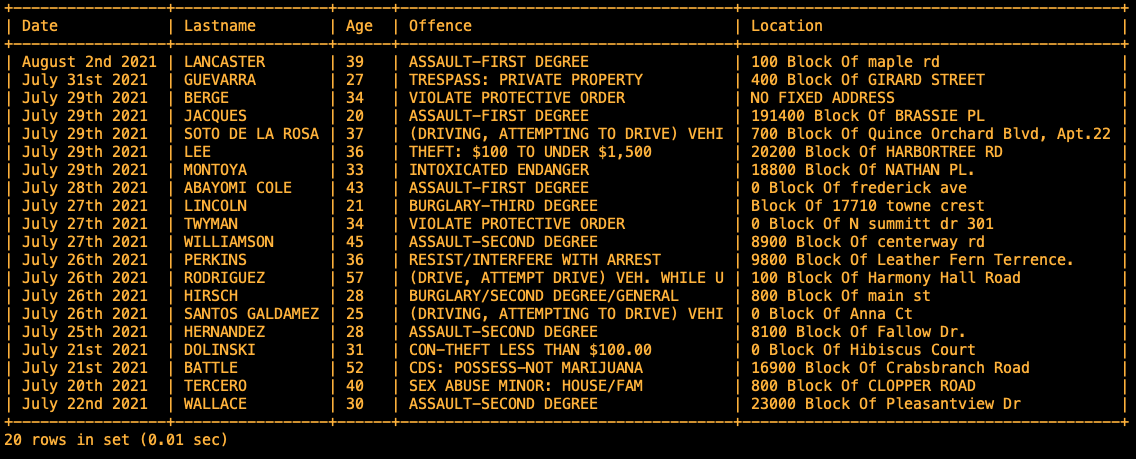 Police Arrest Log