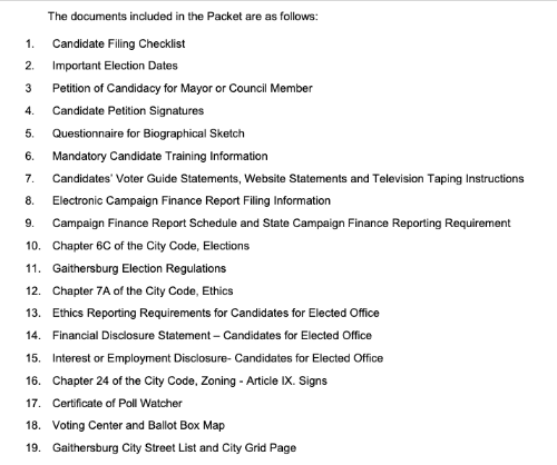 Gaithersburg Candidate Document List