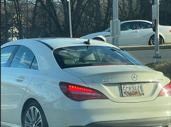 White Mercedes-Benz CL350 Maryland License Plate 5CY7649 Spotted Driving Recklessly in Gaithersburg January 27, 2023