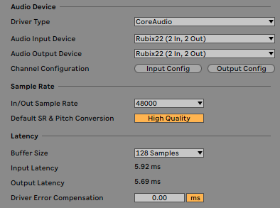 Ableton Live Audio Preferences